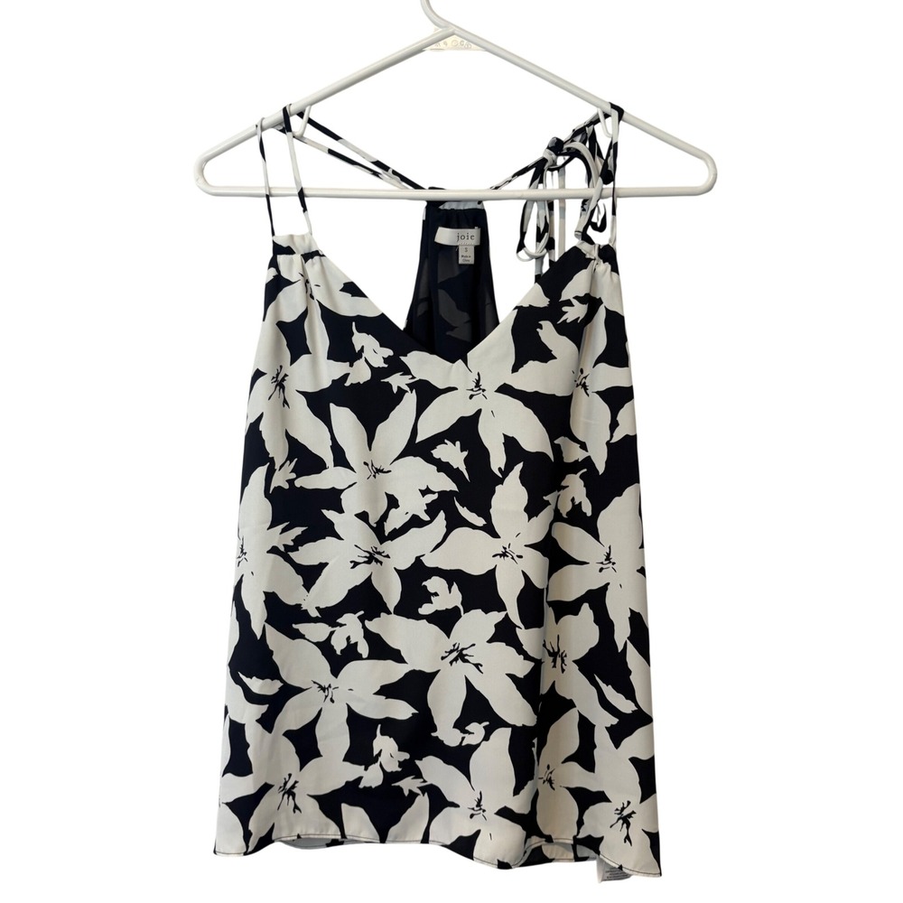Joie Black White Floral Racerback Camisole Tank Top V-Neck Small Resort Vacation